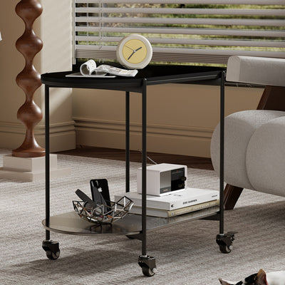 Contemporary Luxury Oval Marble Top Carbon Steel Side Table 2-Tier Casters For Living Room