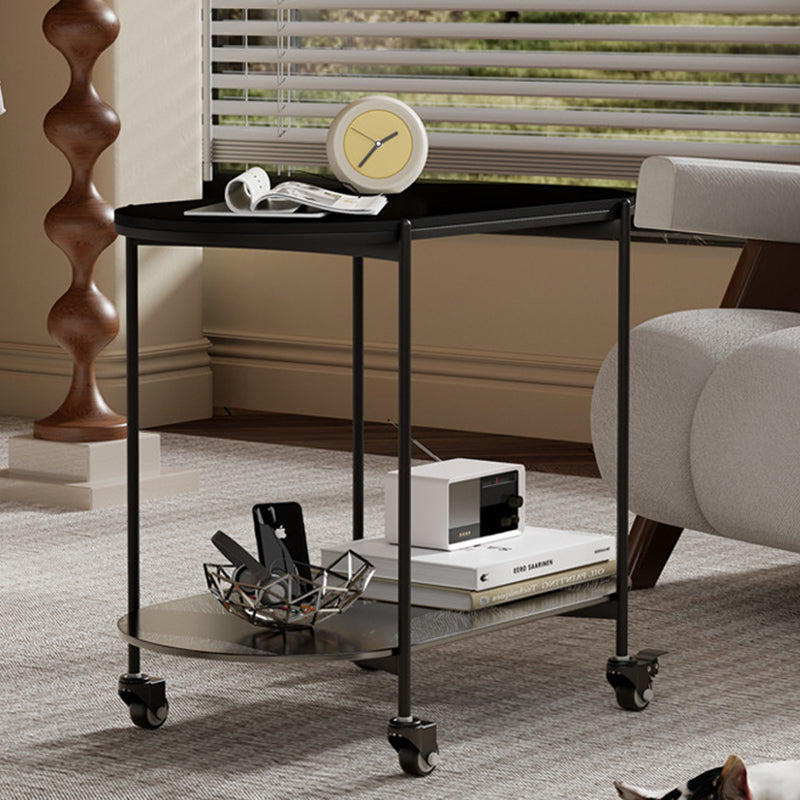Contemporary Luxury Oval Marble Top Carbon Steel Side Table 2-Tier Casters For Living Room