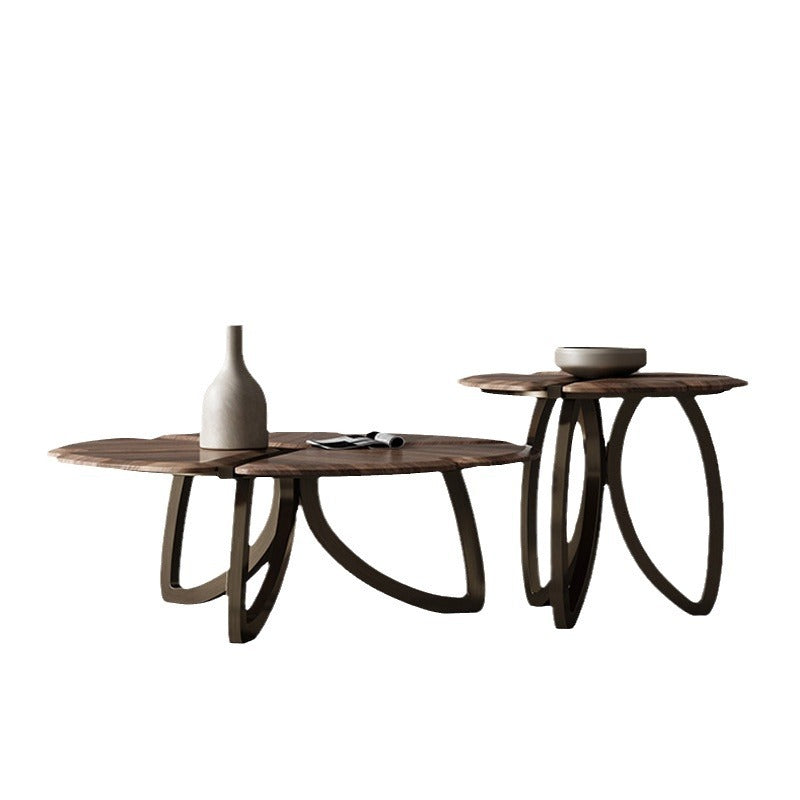 Mesa de centro contemporánea de madera de nogal negro retro en forma de pétalo para sala de estar 