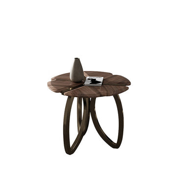 Mesa de centro contemporánea de madera de nogal negro retro en forma de pétalo para sala de estar 
