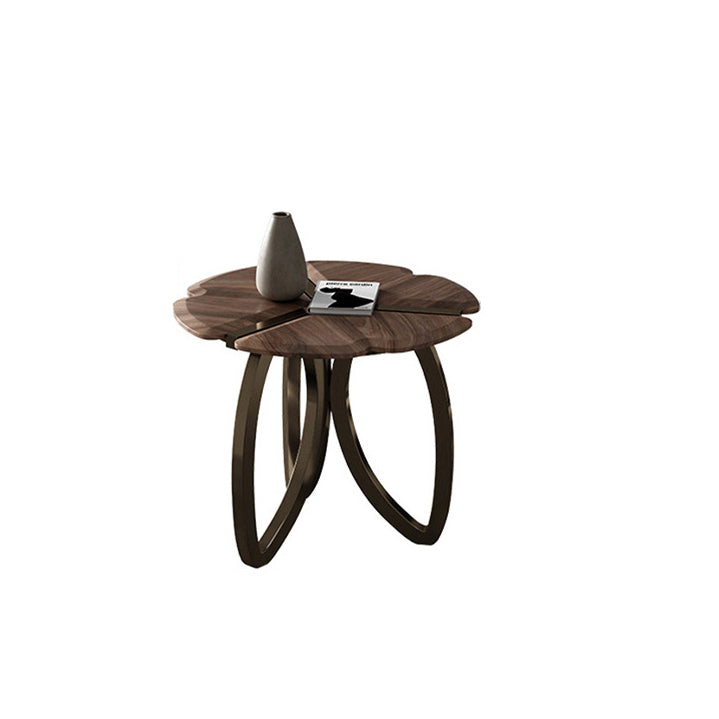 Mesa de centro contemporánea de madera de nogal negro retro en forma de pétalo para sala de estar 