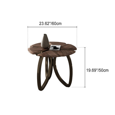 Mesa de centro contemporánea de madera de nogal negro retro en forma de pétalo para sala de estar 