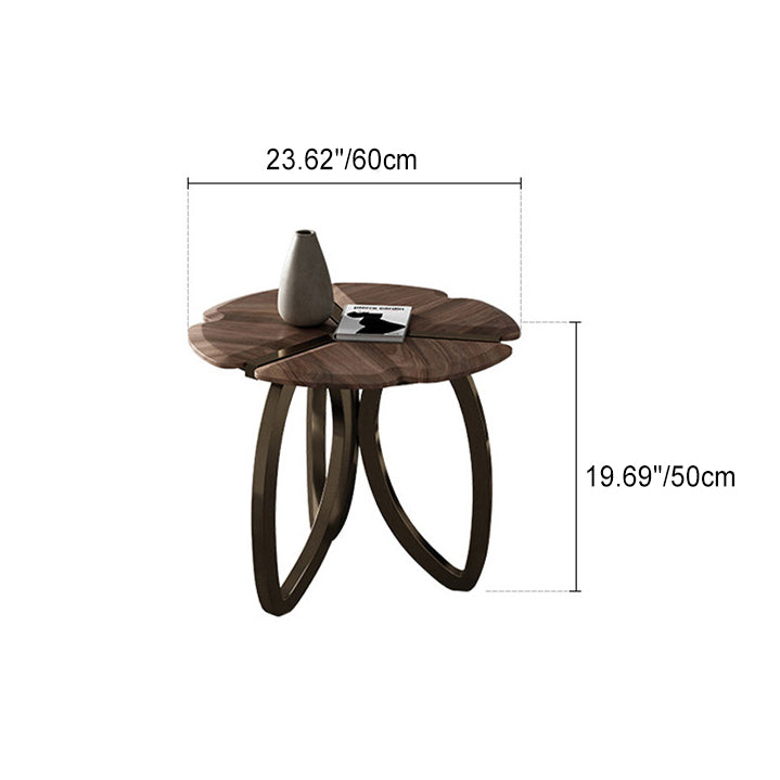 Mesa de centro contemporánea de madera de nogal negro retro en forma de pétalo para sala de estar 