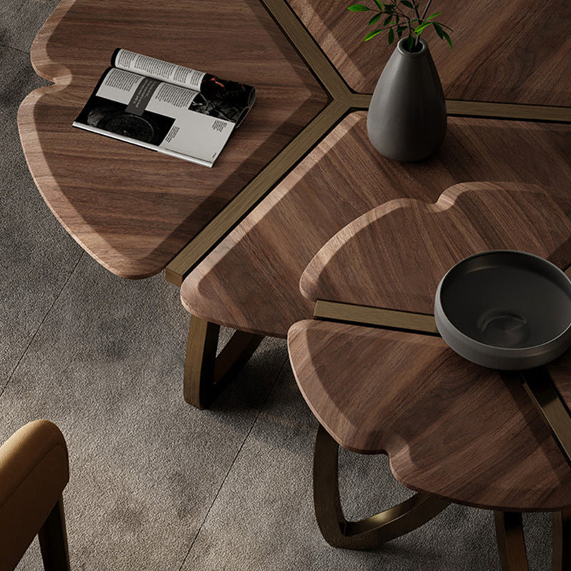 Mesa de centro contemporánea de madera de nogal negro retro en forma de pétalo para sala de estar 