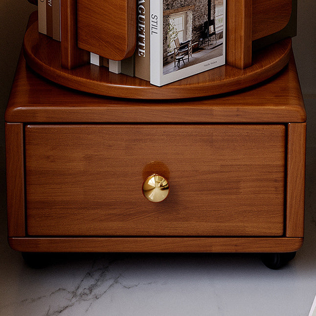 Contemporary Simplicity Square Rubberwood End Table Rotating Storage Shelf For Living Room