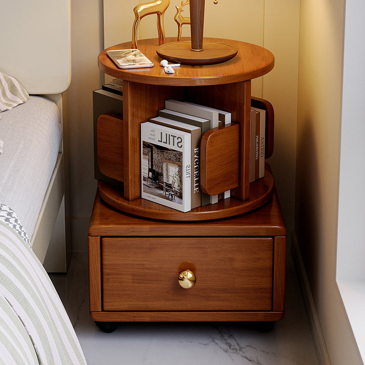 Contemporary Simplicity Square Rubberwood End Table Rotating Storage Shelf For Living Room