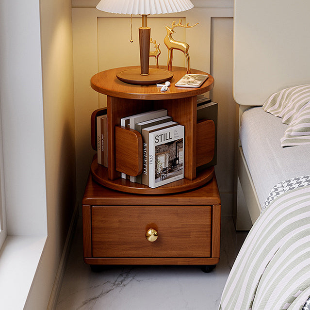 Contemporary Simplicity Square Rubberwood End Table Rotating Storage Shelf For Living Room