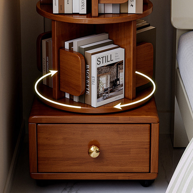 Contemporary Simplicity Square Rubberwood End Table Rotating Storage Shelf For Living Room