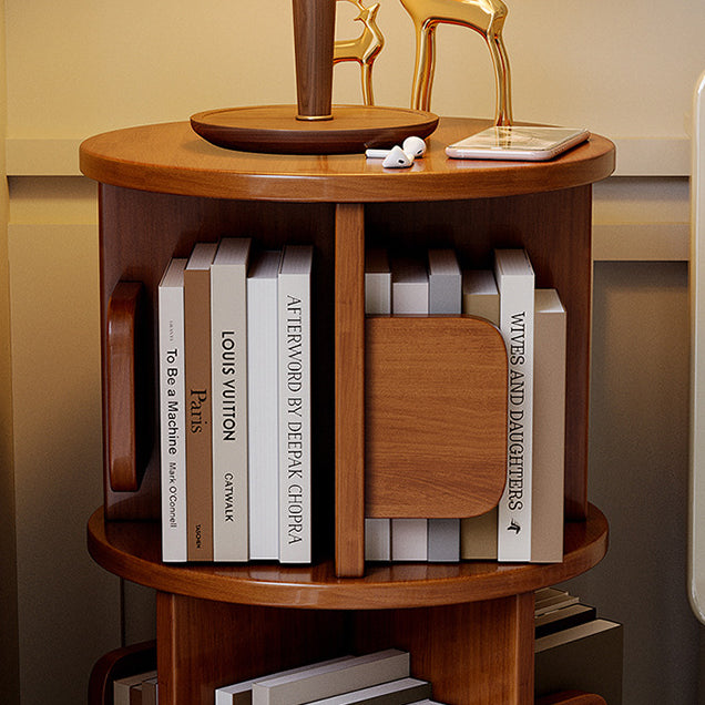 Contemporary Simplicity Square Rubberwood End Table Rotating Storage Shelf For Living Room
