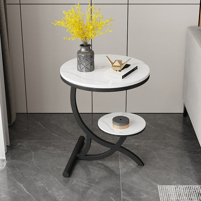 Table d'appoint contemporaine en pierre frittée à arc rond avec base en métal à 2 niveaux pour salon 