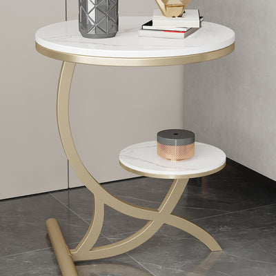 Table d'appoint contemporaine en pierre frittée à arc rond avec base en métal à 2 niveaux pour salon 
