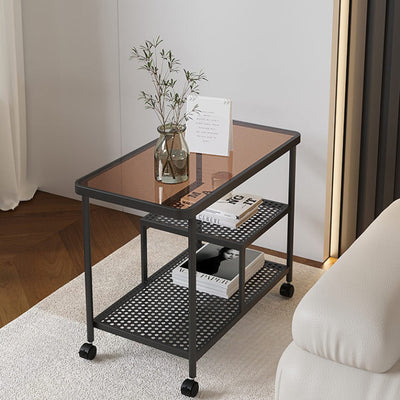Table d'appoint rectangulaire en verre avec cadre en métal, simplicité contemporaine, 3 niveaux, pour salon 