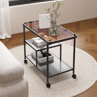 Table d'appoint rectangulaire en verre avec cadre en métal, simplicité contemporaine, 3 niveaux, pour salon 