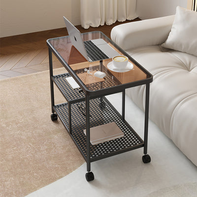 Table d'appoint rectangulaire en verre avec cadre en métal, simplicité contemporaine, 3 niveaux, pour salon 