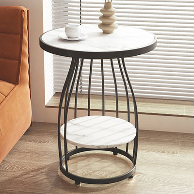 Table d'appoint contemporaine en acier au carbone à plateau rond en MDF à 2 niveaux pour salon 