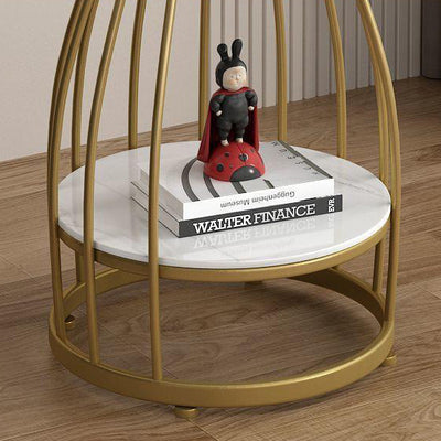 Table d'appoint contemporaine en acier au carbone à plateau rond en MDF à 2 niveaux pour salon 