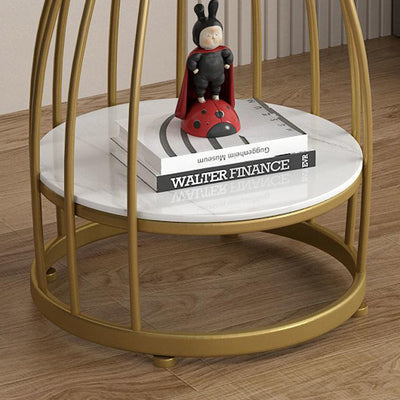 Table d'appoint contemporaine en acier au carbone à plateau rond en MDF à 2 niveaux pour salon 