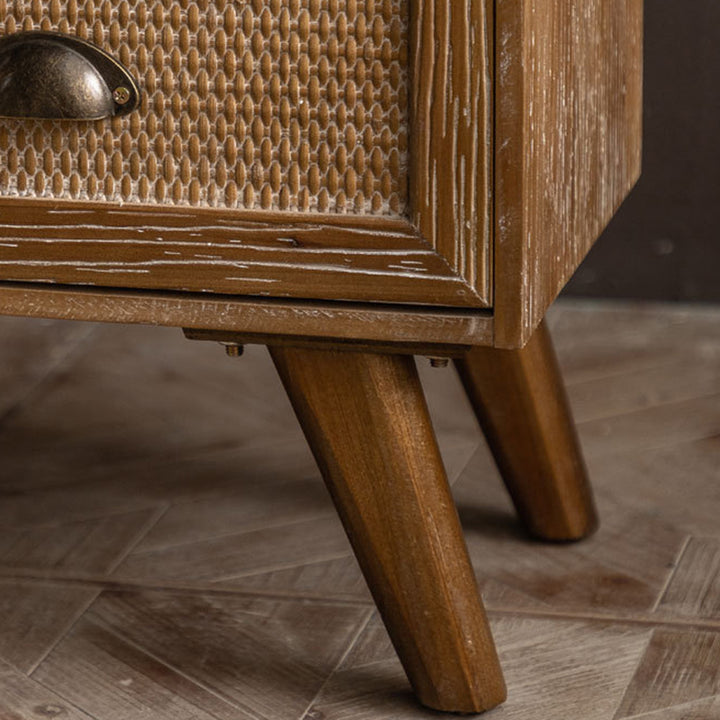 Table de nuit contemporaine rétro rectangulaire en bois massif à 2 tiroirs pour chambre 