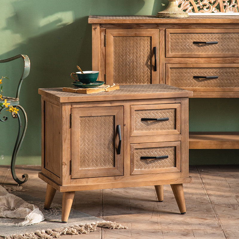 Contemporary Retro Rectangular Solid Wood Nightstand 2-Drawer Cabinet For Bedroom
