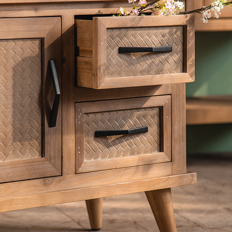 Contemporary Retro Rectangular Solid Wood Nightstand 2-Drawer Cabinet For Bedroom