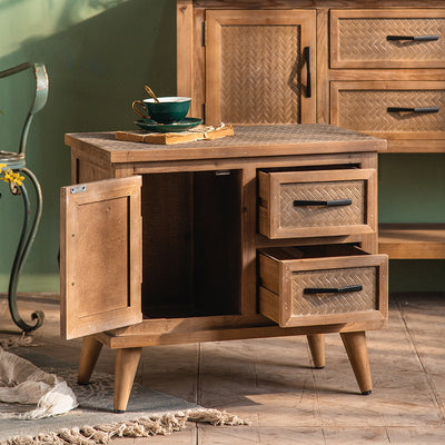 Contemporary Retro Rectangular Solid Wood Nightstand 2-Drawer Cabinet For Bedroom