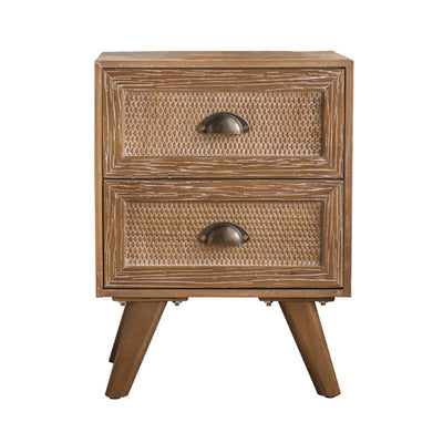 Contemporary Retro Rectangular Solid Wood Nightstand 2-Drawer Cabinet For Bedroom