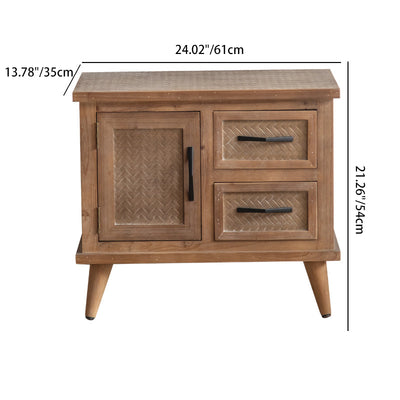 Contemporary Retro Rectangular Solid Wood Nightstand 2-Drawer Cabinet For Bedroom