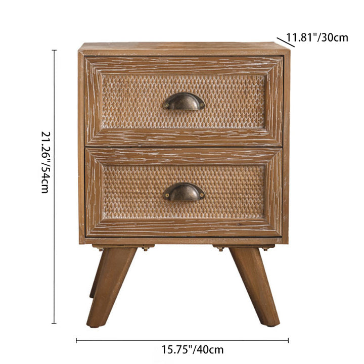 Contemporary Retro Rectangular Bamboo-Look Finish Fir Wood MDF Nightstand 2-Drawer Cabinet For Bedroom