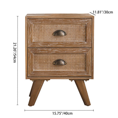 Contemporary Retro Rectangular Solid Wood Nightstand 2-Drawer Cabinet For Bedroom