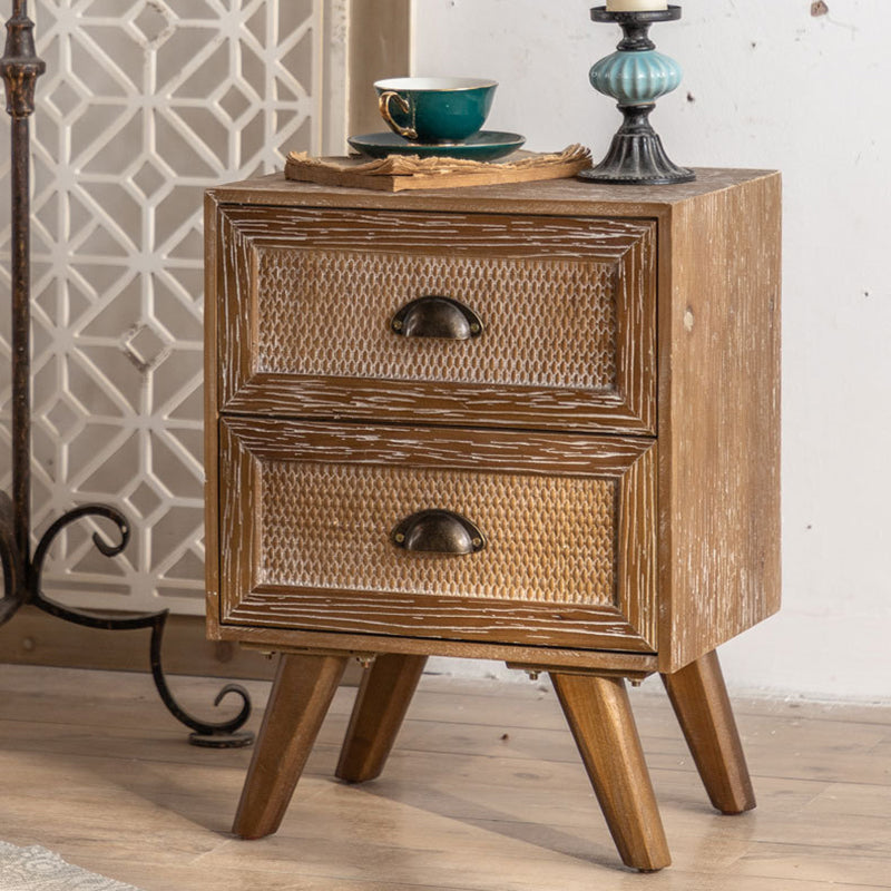 Contemporary Retro Rectangular Solid Wood Nightstand 2-Drawer Cabinet For Bedroom