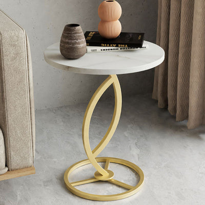 Contemporary Luxury Round Sintered Stone Top Carbon Steel End Table For Living Room