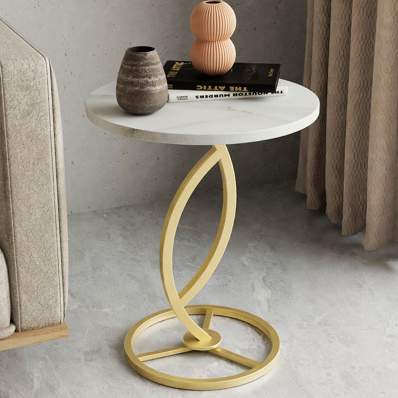 Contemporary Luxury Round Sintered Stone Top Carbon Steel End Table For Living Room