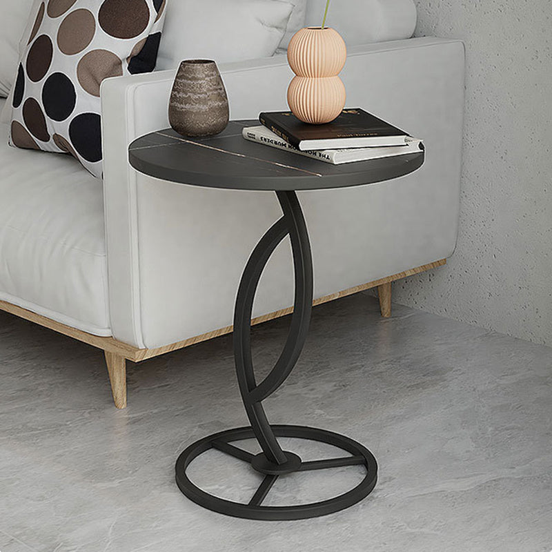 Contemporary Luxury Round Sintered Stone Top Carbon Steel End Table For Living Room