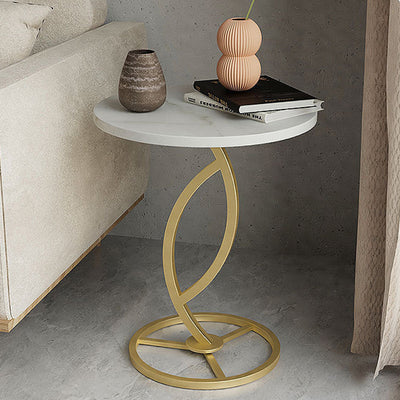 Contemporary Luxury Round Sintered Stone Top Carbon Steel End Table For Living Room