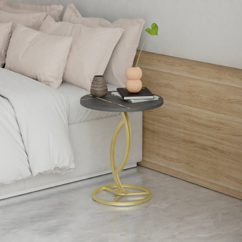 Contemporary Luxury Round Sintered Stone Top Carbon Steel End Table For Living Room