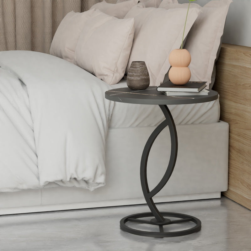 Contemporary Luxury Round Sintered Stone Top Carbon Steel End Table For Living Room