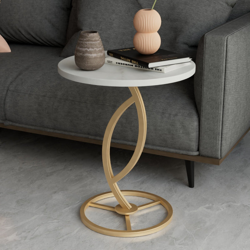 Contemporary Luxury Round Sintered Stone Top Carbon Steel End Table For Living Room