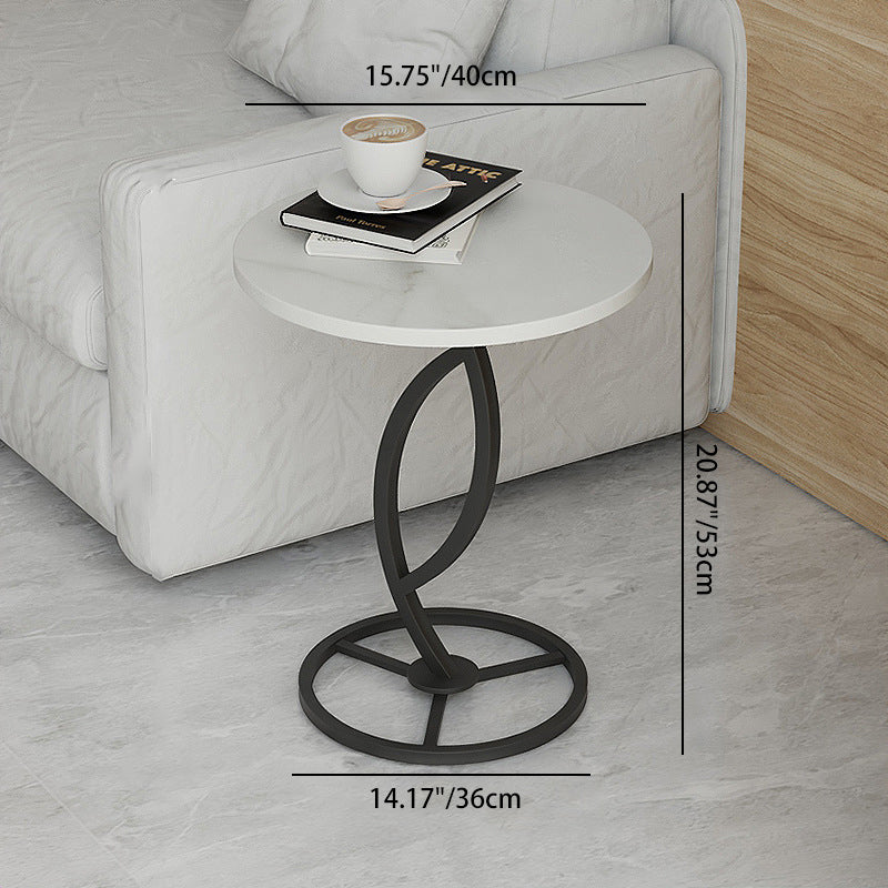 Contemporary Luxury Round Sintered Stone Top Carbon Steel End Table For Living Room