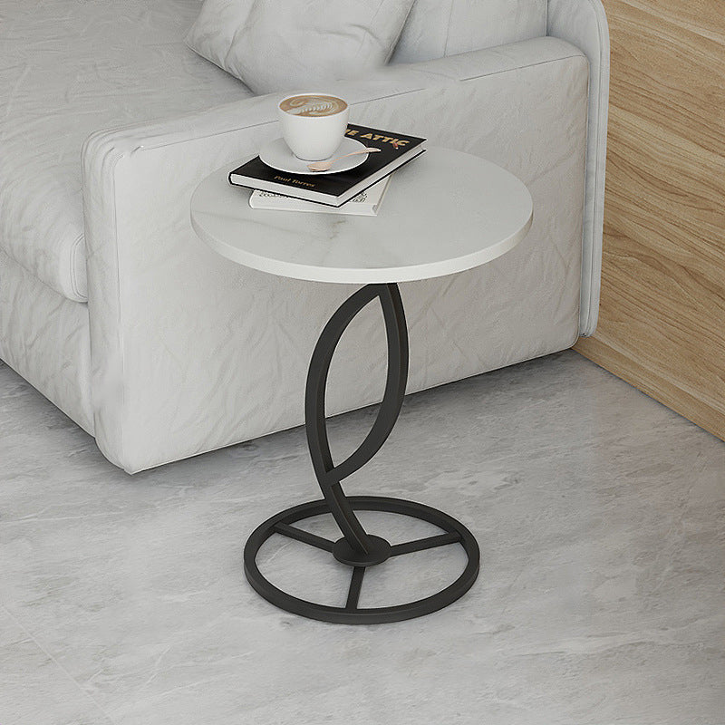 Contemporary Luxury Round Sintered Stone Top Carbon Steel End Table For Living Room