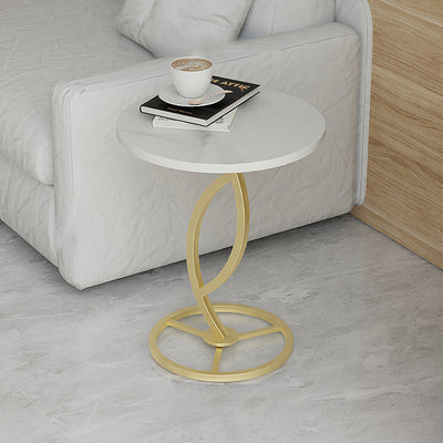 Contemporary Luxury Round Sintered Stone Top Carbon Steel End Table For Living Room