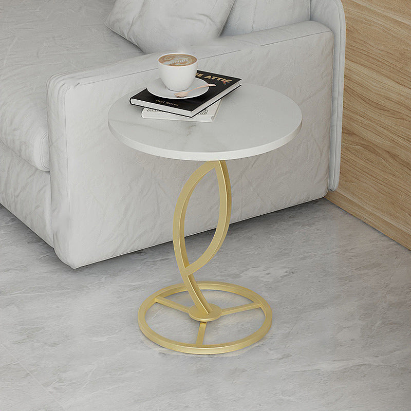 Contemporary Luxury Round Sintered Stone Top Carbon Steel End Table For Living Room