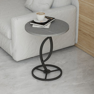 Contemporary Luxury Round Sintered Stone Top Carbon Steel End Table For Living Room