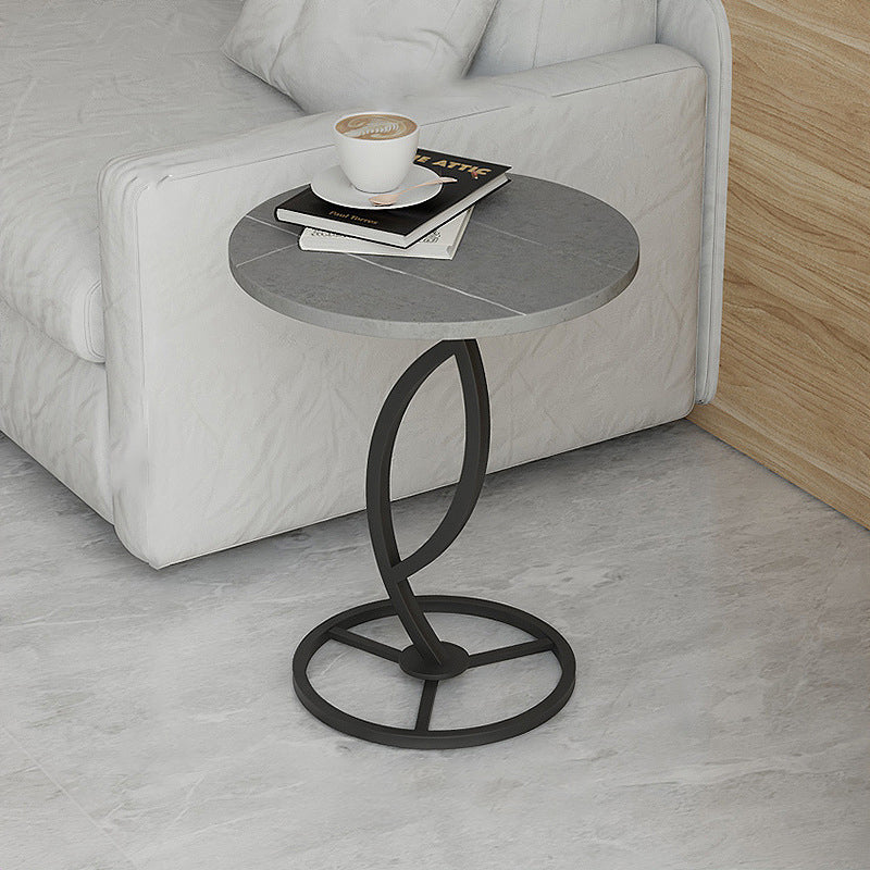 Contemporary Luxury Round Sintered Stone Top Carbon Steel End Table For Living Room