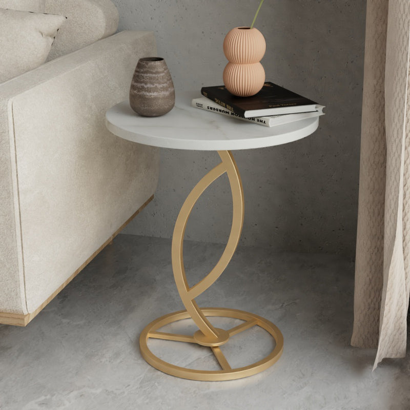 Contemporary Luxury Round Sintered Stone Top Carbon Steel End Table For Living Room