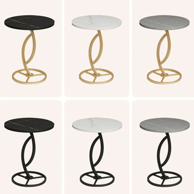 Contemporary Luxury Round Sintered Stone Top Carbon Steel End Table For Living Room