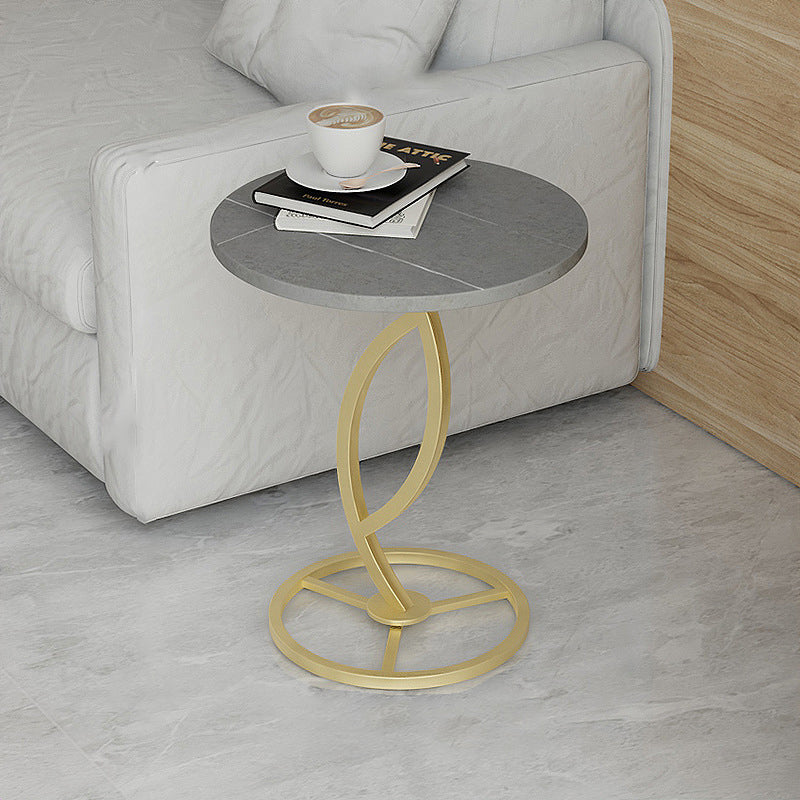 Contemporary Luxury Round Sintered Stone Top Carbon Steel End Table For Living Room