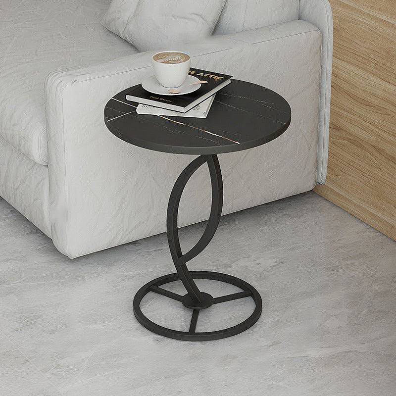 Contemporary Luxury Round Sintered Stone Top Carbon Steel End Table For Living Room