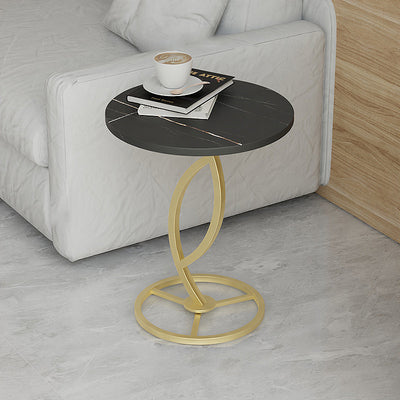 Contemporary Luxury Round Sintered Stone Top Carbon Steel End Table For Living Room