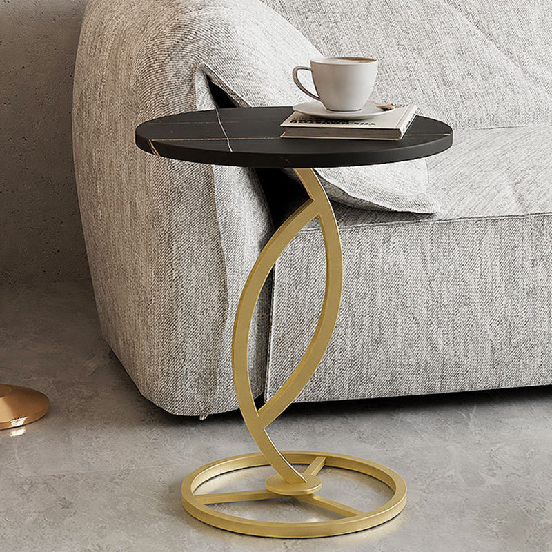 Contemporary Luxury Round Sintered Stone Top Carbon Steel End Table For Living Room