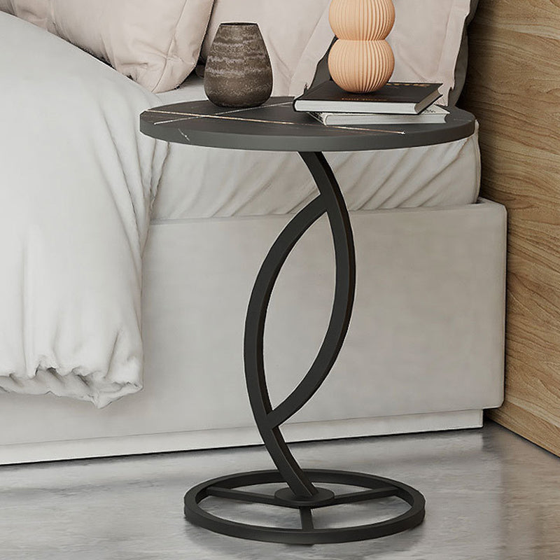 Contemporary Luxury Round Sintered Stone Top Carbon Steel End Table For Living Room